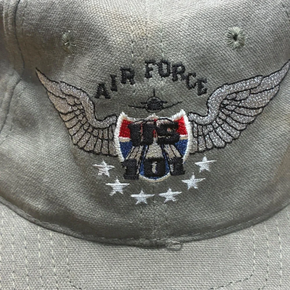 Vintage Y2K US Air Force Hat KC Caps Head Shot Gray Strapback USAF Wings